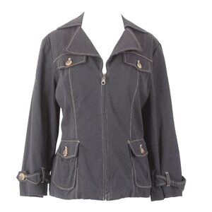 Leslie Stuart Jacket Sz 6 Black Collared Pockets Cotton Spandex Jacket